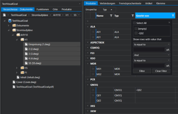 eXs Datenbankansicht